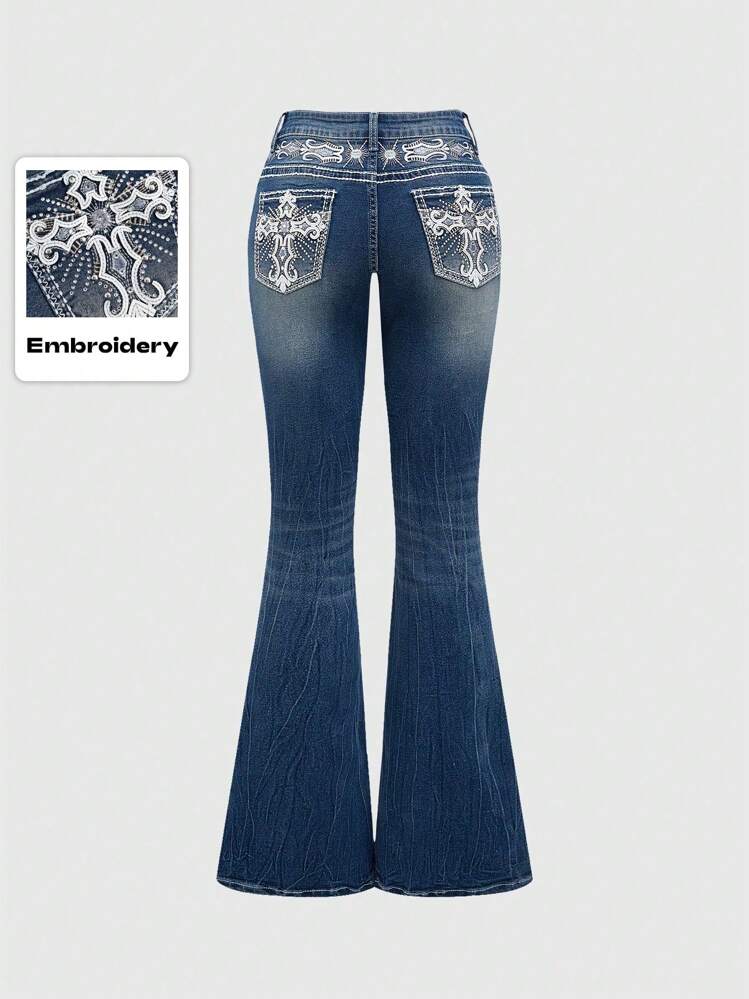 ROMWE Grunge Punk Y2K Vintage Flare Low Waist Jeans For Women