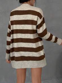 EURMUSE Women Stripe Pattern Hairy Yarn Open Front Cardigan - Multicolor - View 3