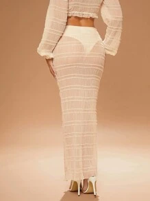 Hauture Solid Texture Low Rise Maxi Bodycon Skirt - Apricot - View 3