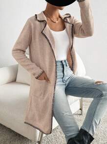 SHEIN LUNE Cárdigan de suéter tejido holgado contrastante