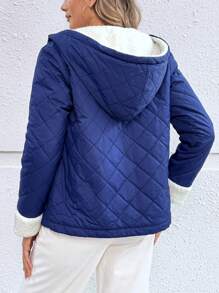 EMERY ROSE Women's Solid Color Simple Casual Long Sleeve Hooded Padded Coat