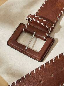SHEIN VCAY 1 pieza Cinturón ancho tejido de estilo retro marrón hecho a mano a crochet para mujer, adecuado para uso casual - Marrón - Ver 8