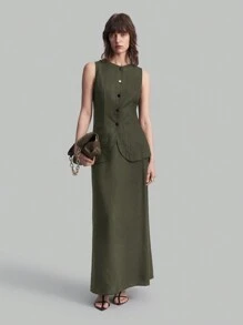 Ontre 2 件套女士纯色简约日常无袖上衣和迷你裙套装，秋季返校休闲装