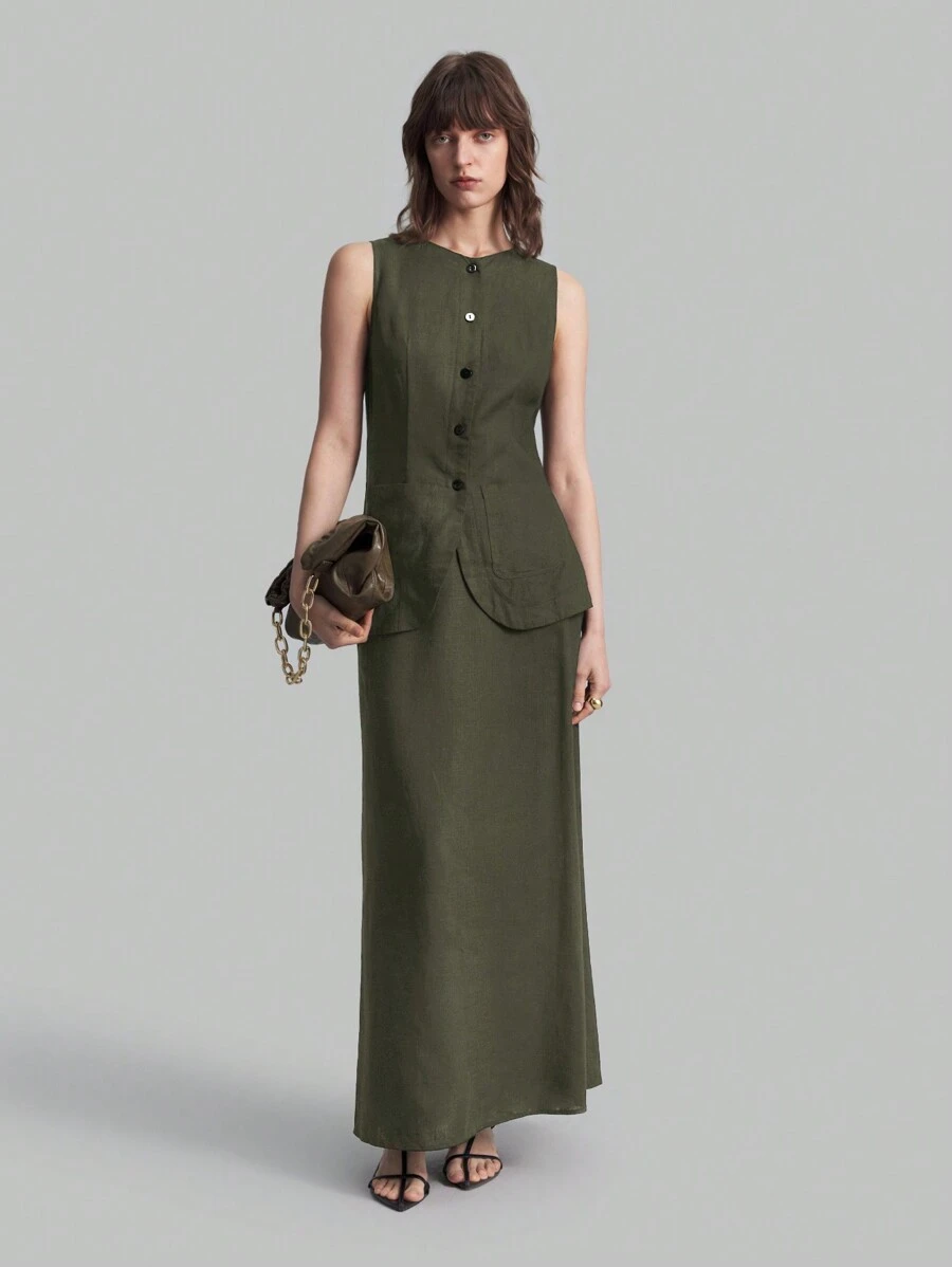 Ontre 2 件套女士纯色简约日常无袖上衣和迷你裙套装，秋季返校休闲装