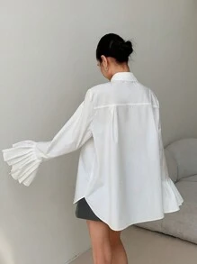 EastFlair Camisa blanca con puños con volantes al estilo coreano para mujer