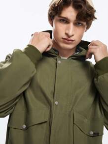 Manfinity VCAY Men's Fashion Casual Woven Short Stand Collar Zip Up Long Sleeve Jacket, For Fall Winter