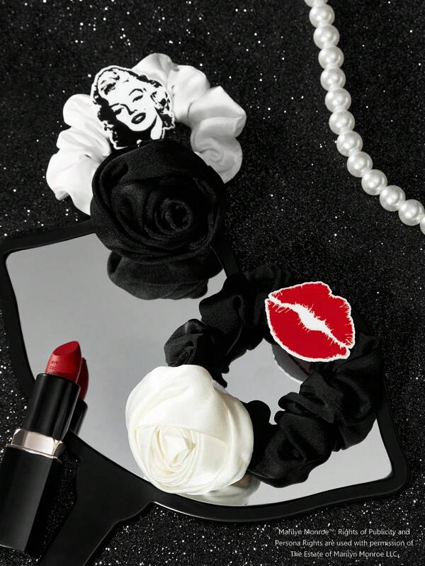 Marilyn Monroe X SHEIN 2 buc elastice de păr florale 3D pentru purtare zilnică, elastic de păr, suport pentru coadă de cal, frânghie de păr, elastic de păr
