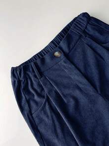 Casual Solid Color Corduroy Pants, Autumn - Blue - View 4