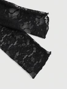 ROMWE Goth Conjunto de lencería de 2 piezas con top de cuello pronunciado de encaje y bikini de encaje con estilo Y2K sexy para dama