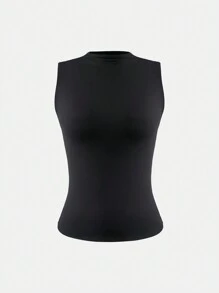 XLLAIS Crew Neck Sleeveless Solid Color Undershirt, Double-Layer Stretchy Slim Fit T-Shirt - Black - View 8