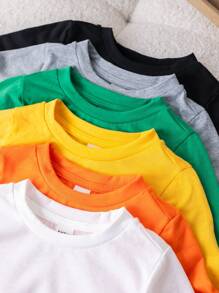 SHEIN Bộ 6 áo thun tay dài chất thun co giãn màu trơn dễ thương cho bé trai/bé gái, thích hợp mặc vào mùa thu/đông - Nhiều màu - Xem 7