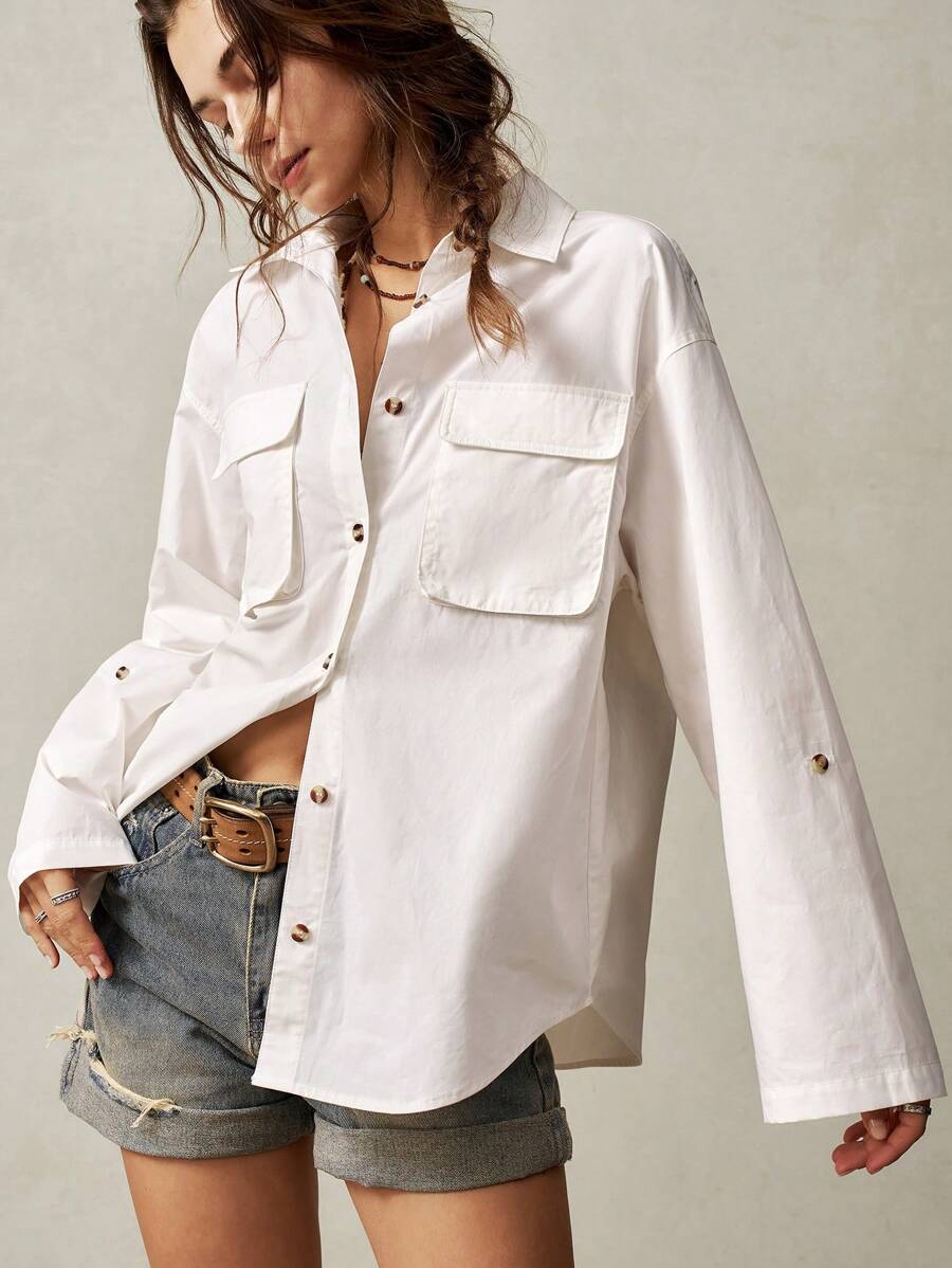 Bohemela 女士休闲纯色宽松翻领落肩长袖夹克