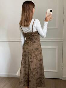 DAZY Ärmellose Damen Maxikleid mit Blume Muster und Reißverschluss, Herbstmode