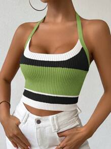 Chiquease Elegant Slim Fit Striped Knit Halter Top