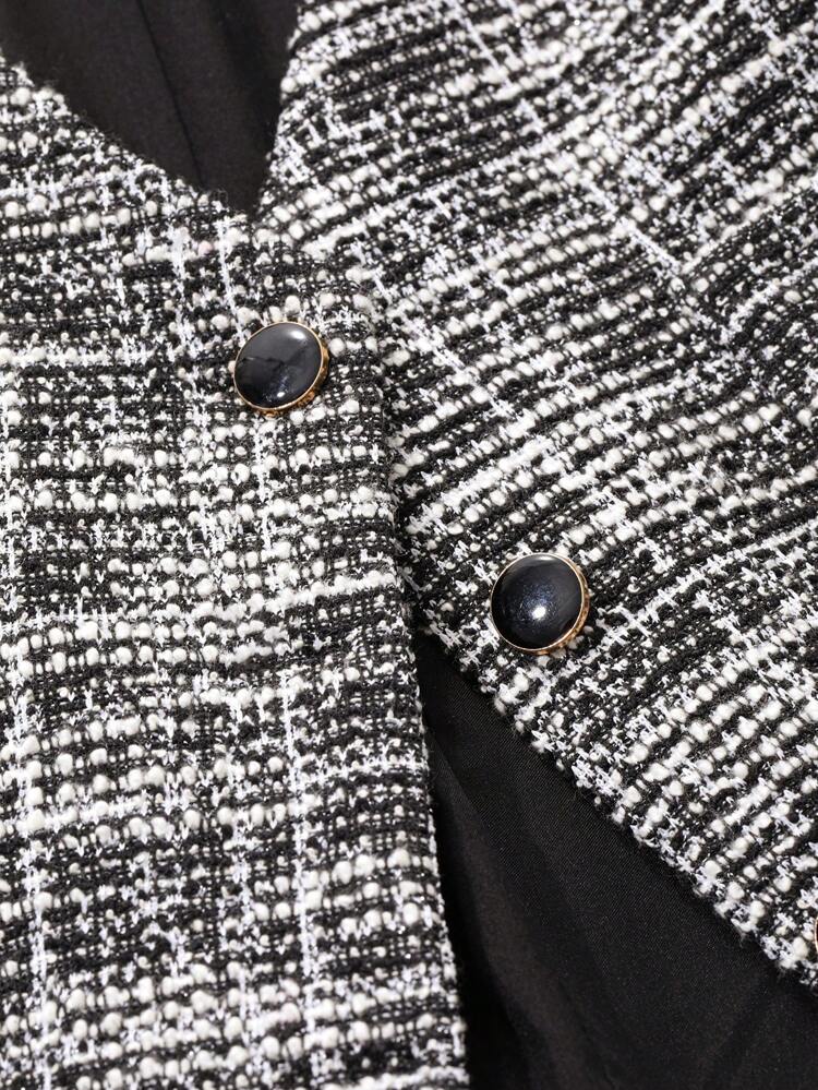 Autumn Fashionable Fitted Long Sleeve V-Neck Pockets Cropped Jacket,Fall Women Clothes Plaid