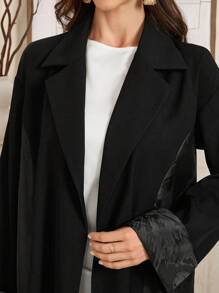 Al Najma Elegant Color Block Long Abaya Cardigan, Autumn, Casual Modest Long Sleeve Abaya, For Evening Party/Casual Daily, Robe - Black - View 8