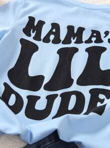 SHEIN Genkimix Kids Young Boys Casual Letter Printed Crew Neck Short Sleeve T-Shirt , Comfortable & Versatile For Daily Sports & Leisure, Spring/Summer Kids Boy Tee Summer Holiday