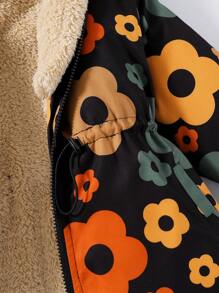 Elladie kids Áo khoác hoodie hoa nhiều màu nền đen cho bé gái có lót giữ nhiệt màu nâu, dễ thương, giản dị, đa năng, thích hợp cho mùa thu đông, ấm áp và thoải mái - Nhiều màu - Xem 5