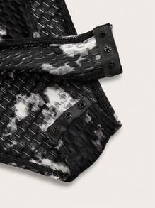 COSMINA Body con cuello de campana de estampado gráfico blanco y negro para mujer, otoño - Blanco y Negro - Ver 4