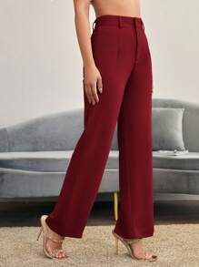 SHEIN Essnce Pantalones de traje rojos de cintura alta, sólidos y simples, para otoño/invierno - Burdeos - Ver 6
