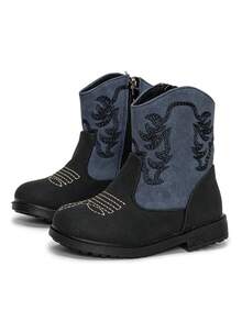 秋冬西部牛仔靴，新款耐用保暖舒适平底西部牛仔风格百搭婴儿靴，小女孩靴子，校鞋，儿童女孩鞋 - 彩色 - 查看 1