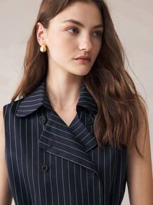 BizChic Veste régulière pour femmes avec imprimé rayé, ceinturée avec poches, sans manches