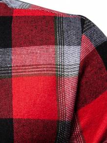 Manfinity Homme Men Unisex Classic Red Plaid Long Sleeve Vintage Casual Colorful Shirt With Christmas Atmosphere (Asymmetric Cutting), Plaid Shirt, For Husband, Work, Business