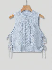 Lunelith SHEIN Lunessa Maglione senza maniche casual da donna con collo a ciurlo, legato laterale, di colore unito, autunno e inverno