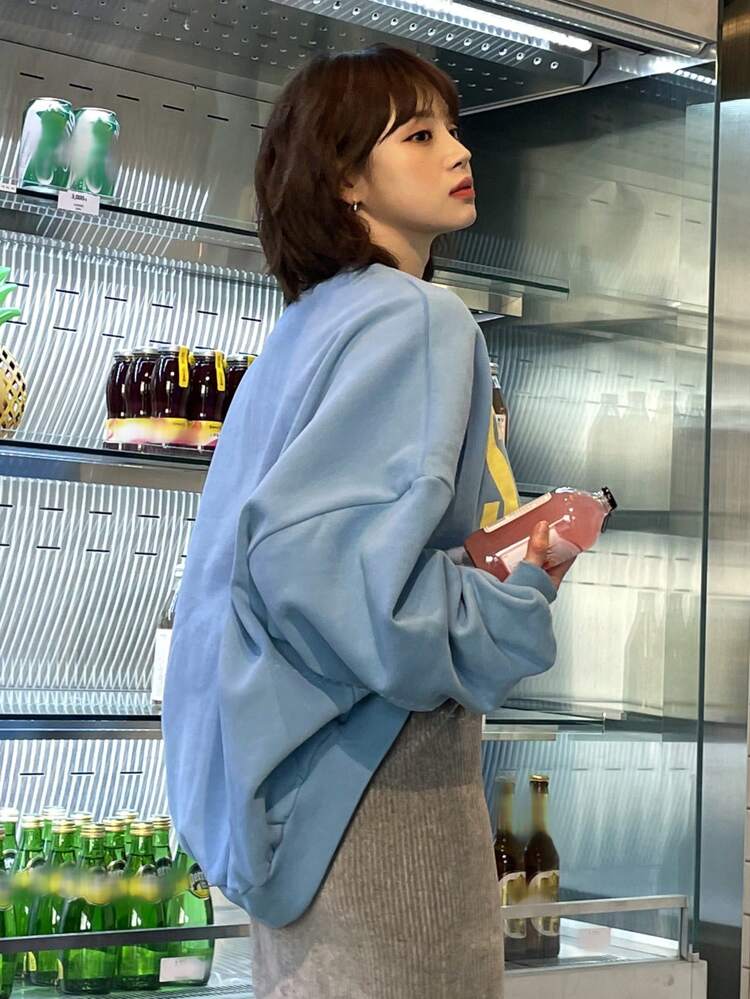 Women Oversized Big Letter Casual Thermal Lined Pullover Sweatshirt For Spring Autumn,Long Sleeve Tops,Fall Women Clothes