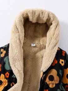 Elladie kids Áo khoác hoodie hoa nhiều màu nền đen cho bé gái có lót giữ nhiệt màu nâu, dễ thương, giản dị, đa năng, thích hợp cho mùa thu đông, ấm áp và thoải mái - Nhiều màu - Xem 6