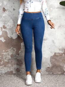 Jeans casuales de unicolor y sencillos para mujer - Negro - Ver 4