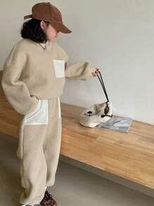 Dazy Kids 少女抓绒两件套，秋冬季 - 米色 - 查看 6