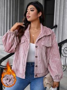 Celure Plus Size Single-Sided Rib Knit Mock Neck Warm Jacket