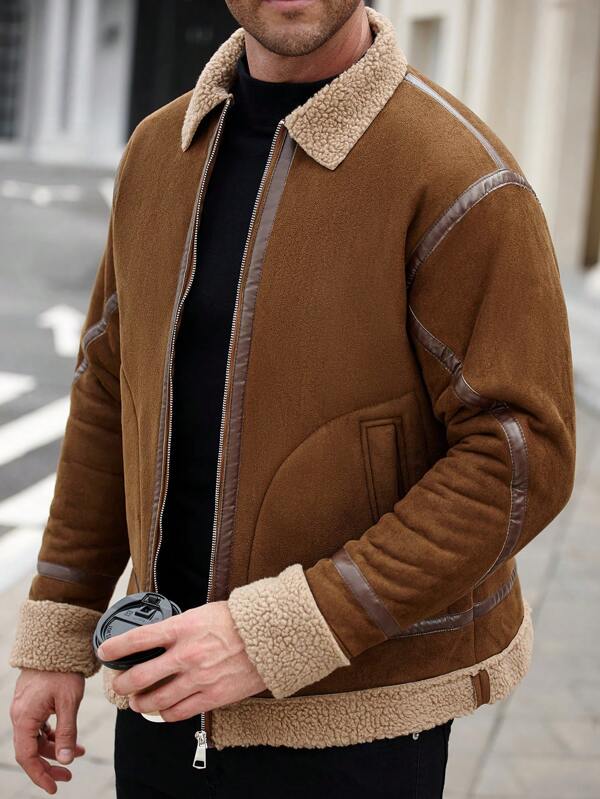 Manfinity CasualCool Jachetă casual pentru bărbați, cu mâneci lungi, din lână, cu fermoar și buzunare