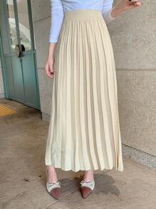 DAZY 纯色百褶女式针织裙，秋装 - 米色 - 查看 7