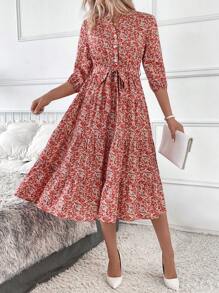 SHEIN Clasi 女式长立领碎花连衣裙 长款女装 - 彩色 - 查看 7