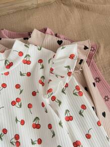 SHEIN LMoss Kids LMoss 3 件套年轻女孩针织花卉荷叶边领休闲 T 恤 - 彩色 - 查看 5