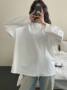 DAZY Women's Casual Letter Print Round Neck Long Sleeve T-Shirt,Fall Clothes Preppy Tops