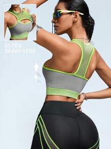 Innovista Seamless 3d Colorblock Mesh Breathable Sport Woman Bras, Workout Sports Tank Top ,Crop Tank Top, High Elastic Support Sports Bra,Gym Top,Woman Crop Tank Top,Going Out Tops,Festival,Push Up Bra,Sweater,With Remove Cup