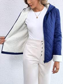 EMERY ROSE Women's Solid Color Simple Casual Long Sleeve Hooded Padded Coat