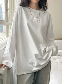 DAZY Women's Casual Letter Print Round Neck Long Sleeve T-Shirt,Fall Clothes Preppy Tops