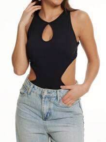 INAWLY Body de damă, sexy, de culoare uni, scobit, vară