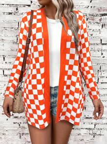 SHEIN LUNE Áo khoác dài tay kẻ caro khối màu cỡ lớn cho nữ - Nhiều màu - Xem 4
