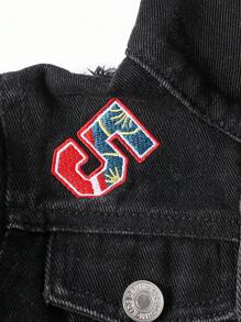 男婴酷炫街头风格薯条刺绣破洞休闲宽松舒适黑色牛仔夹克