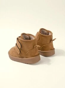 1pair Toddler Boys' Camel Color Hook And Loop Flat Casual Warm Thermal Lined Snow Boots For Winter - Camel - View 3