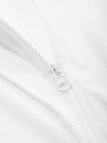 DAZY 女士束腰连帽抽绳大口袋短款修身长袖卫衣，秋季女装外套拉链连帽衫 - 白色 - 查看 3