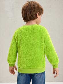 TEENAGE MUTANT NINJA TURTLES | SHEIN Young Boy Cartoon Turtle Graphic Embroidered Patch Fleece Crew Neck Sweatshirt, Fall/Winter - Green - View 4