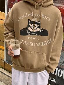 DAZY Men's Casual Letter Print Drop Shoulder Hoodie, Autumn - Camel - View 5