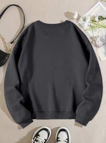 Flirla 大码女式纯色圆领保暖内衬卫衣，适合冬季、毕业季、教师节、返校季等场合，秋季必备。 - 深灰色 - 查看 2