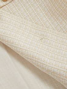 SHEIN MOD Áo khoác ngắn cổ tròn tay dài vải tuýt dày cho nữ, kiểu dáng cổ điển - Màu be - Xem 7